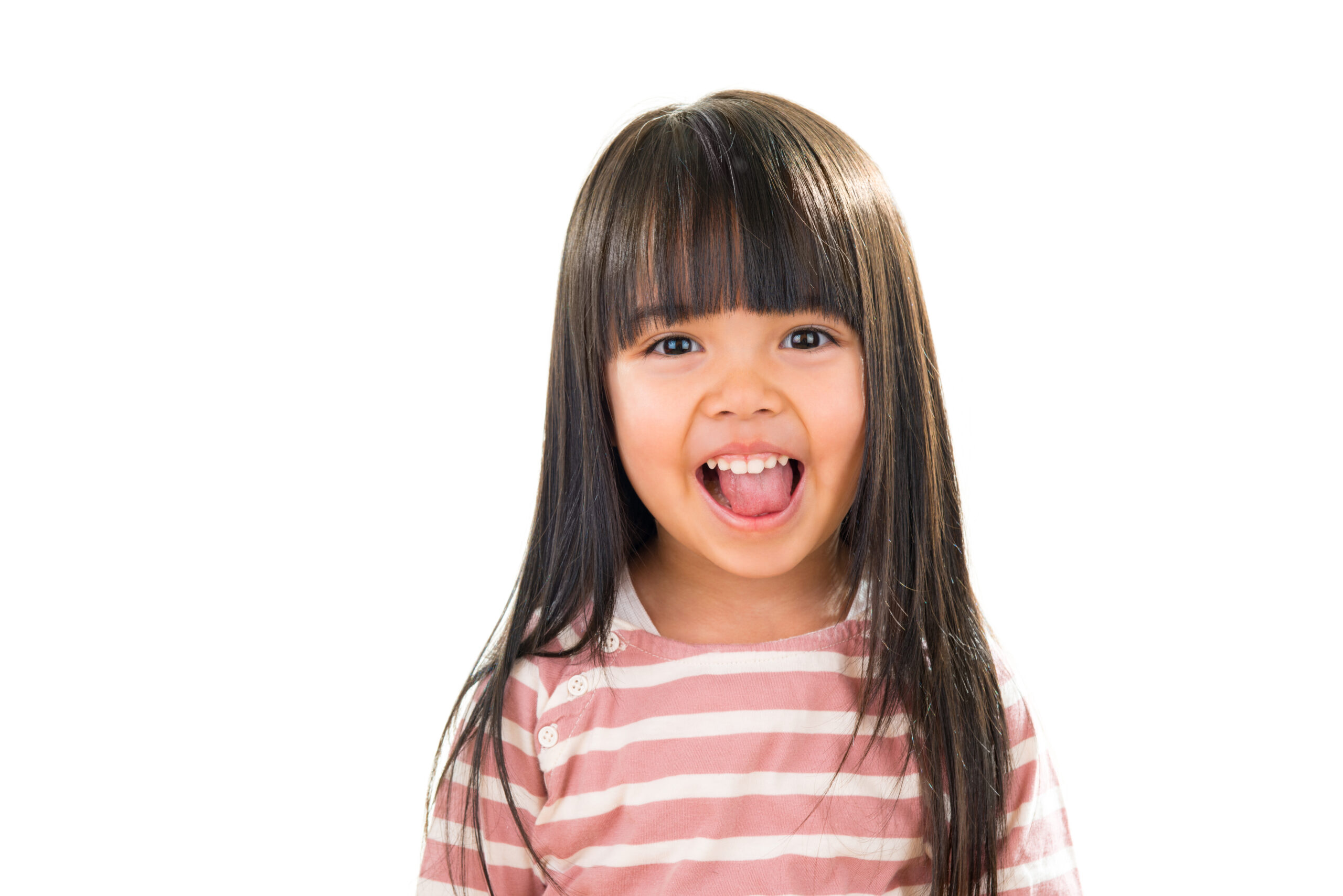 Asian smiling little girl portrait isolated on white